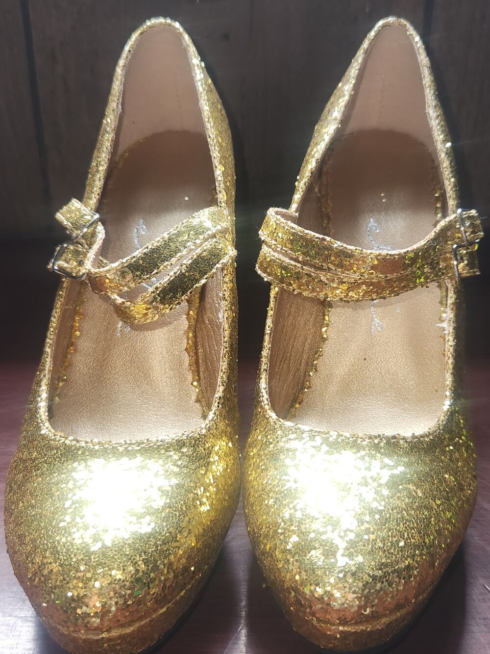 Ellie Gold Glitter Mary Jane Flats Pointed Toe Buckle Women's Size 9